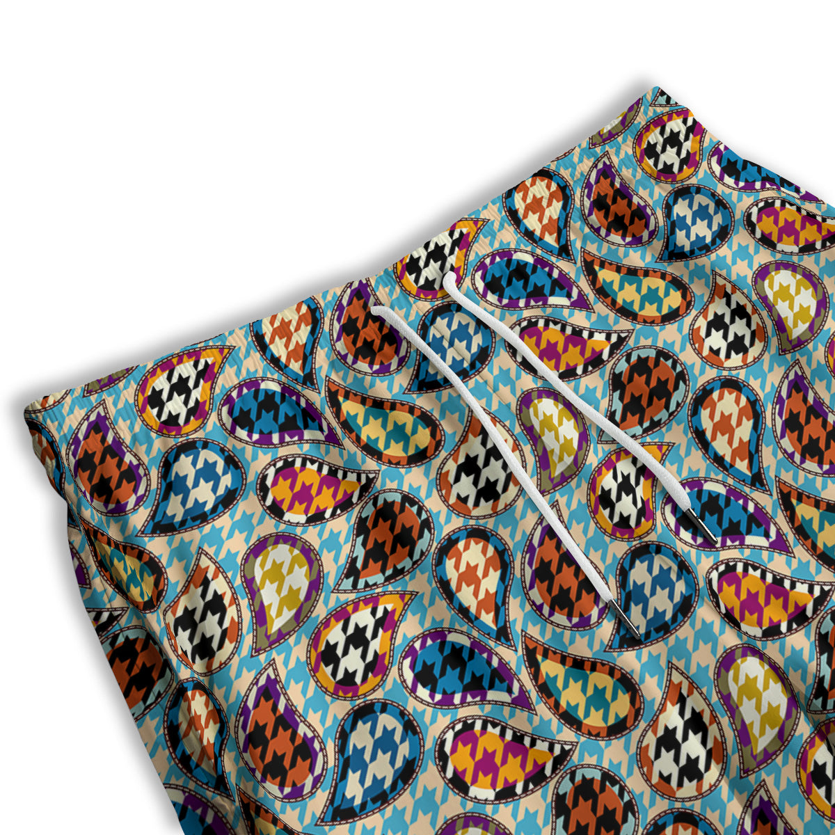 Houndstooth And Paisley Print Pattern Men's Athletic Shorts