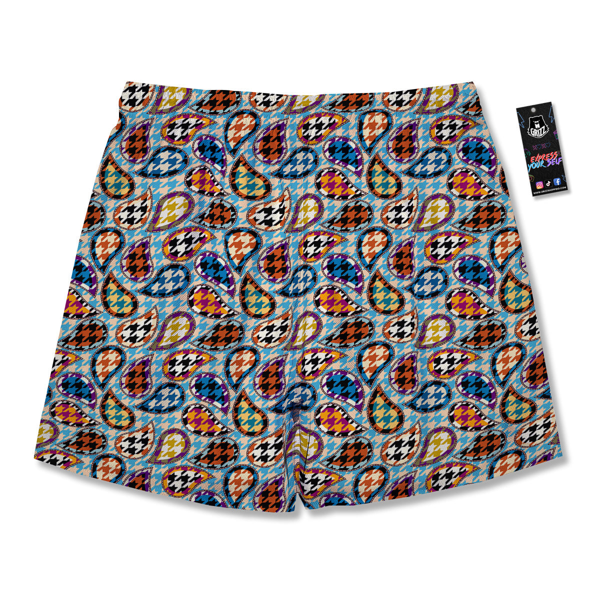 Houndstooth And Paisley Print Pattern Men's Running Shorts-grizzshop