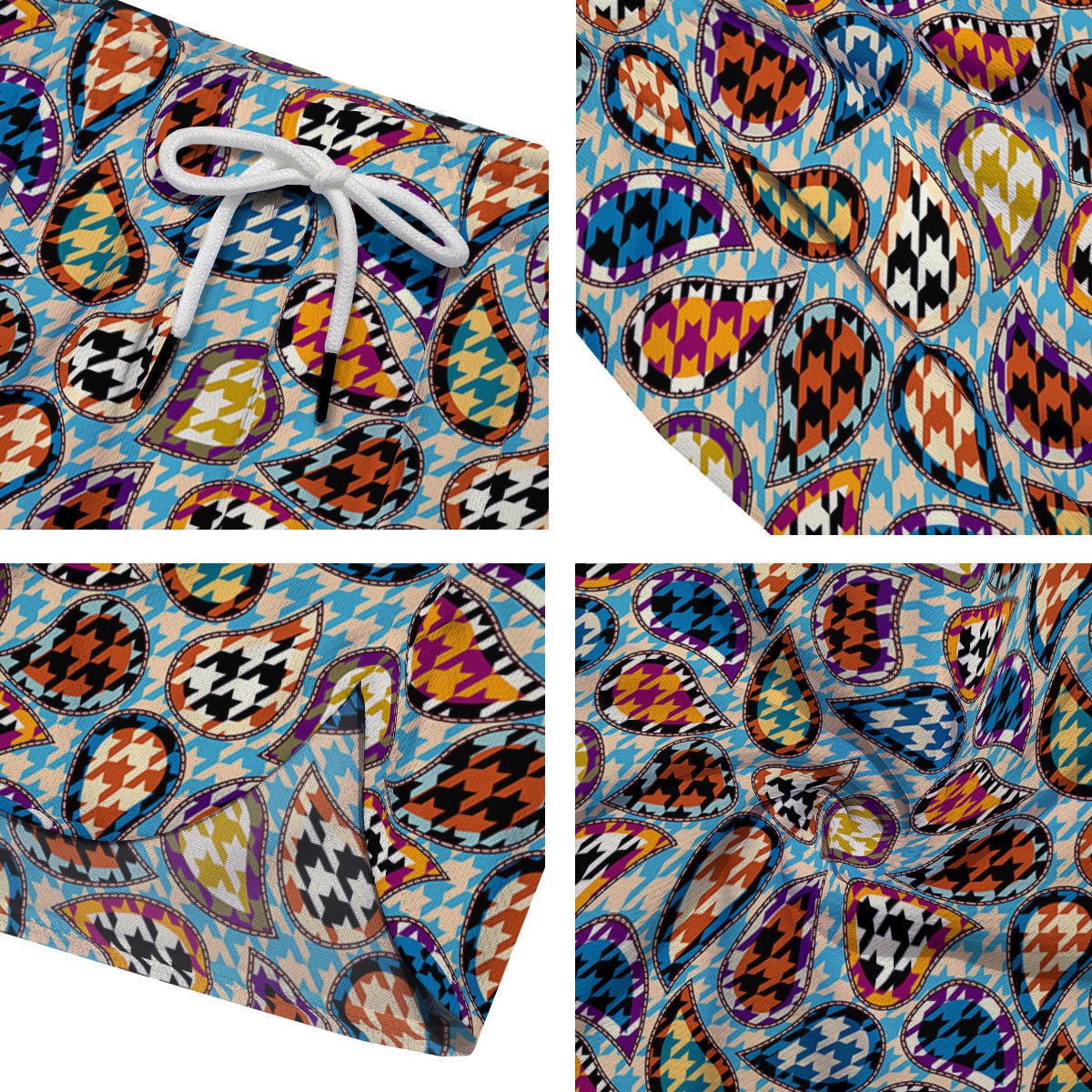 Houndstooth And Paisley Print Pattern Men's Running Shorts-grizzshop