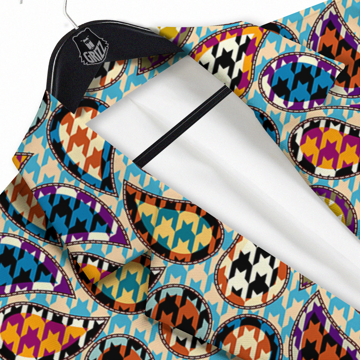 Houndstooth And Paisley Print Pattern Men's Sport Coat-grizzshop