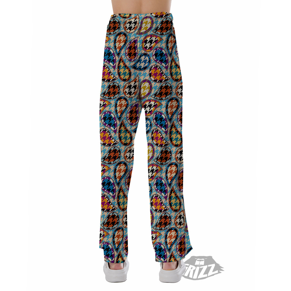 Houndstooth And Paisley Print Pattern Pajama Pants-grizzshop