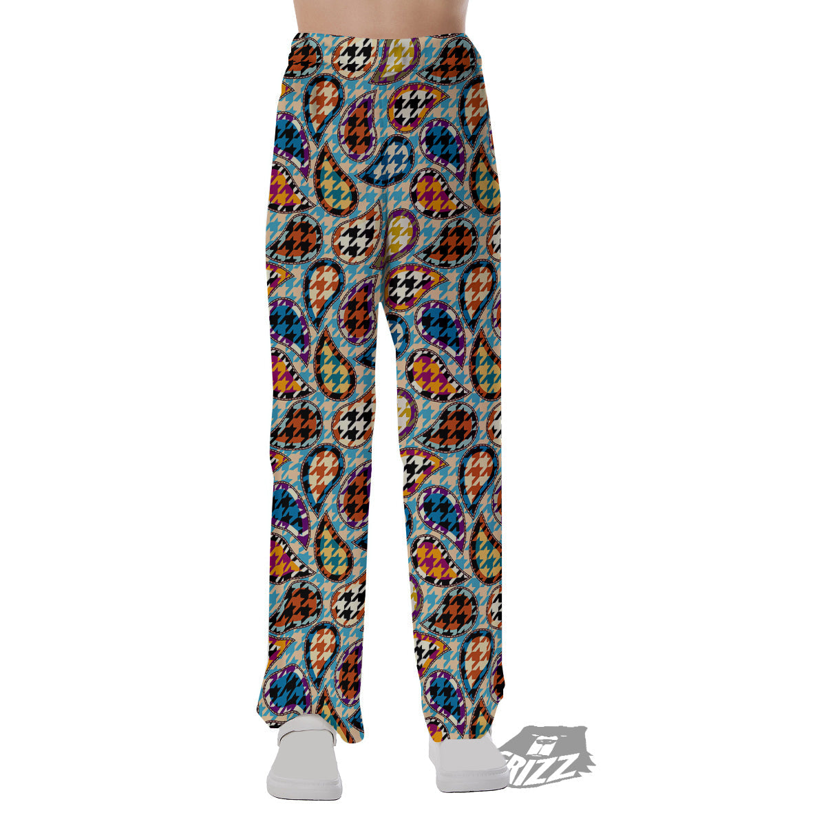 Houndstooth And Paisley Print Pattern Pajama Pants-grizzshop