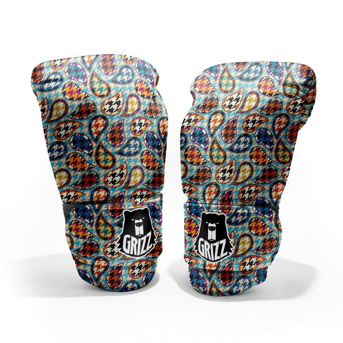 Houndstooth And Paisley Print Pattern Pro Boxing Glove