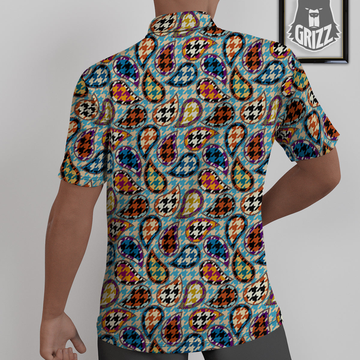 Houndstooth And Paisley Print Pattern Untucked Shirts-grizzshop
