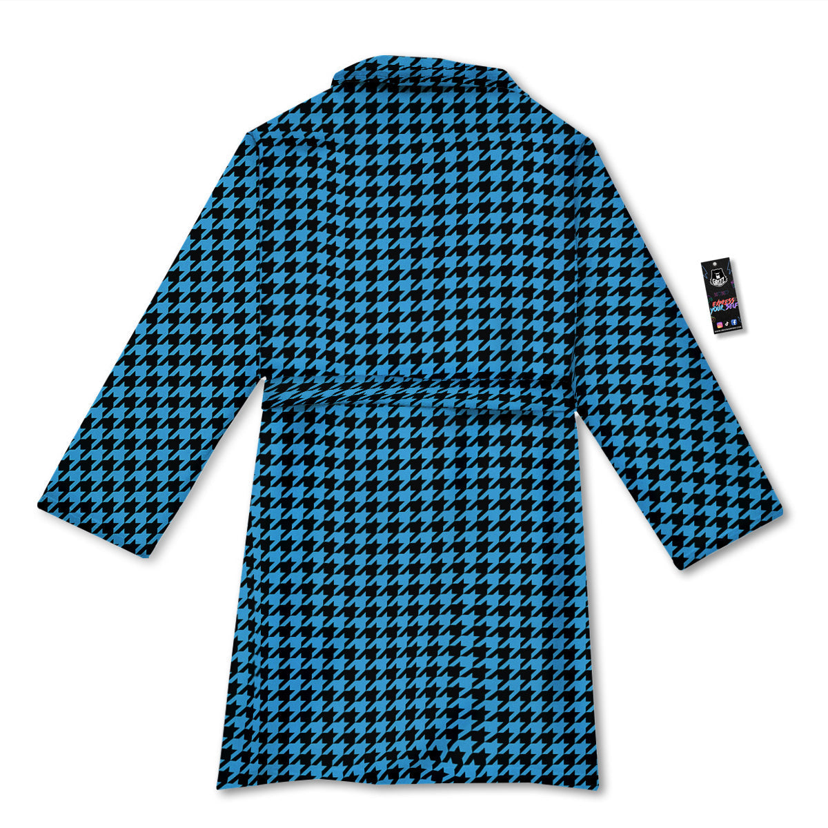 Houndstooth Black And Blue Print Bathrobe-grizzshop