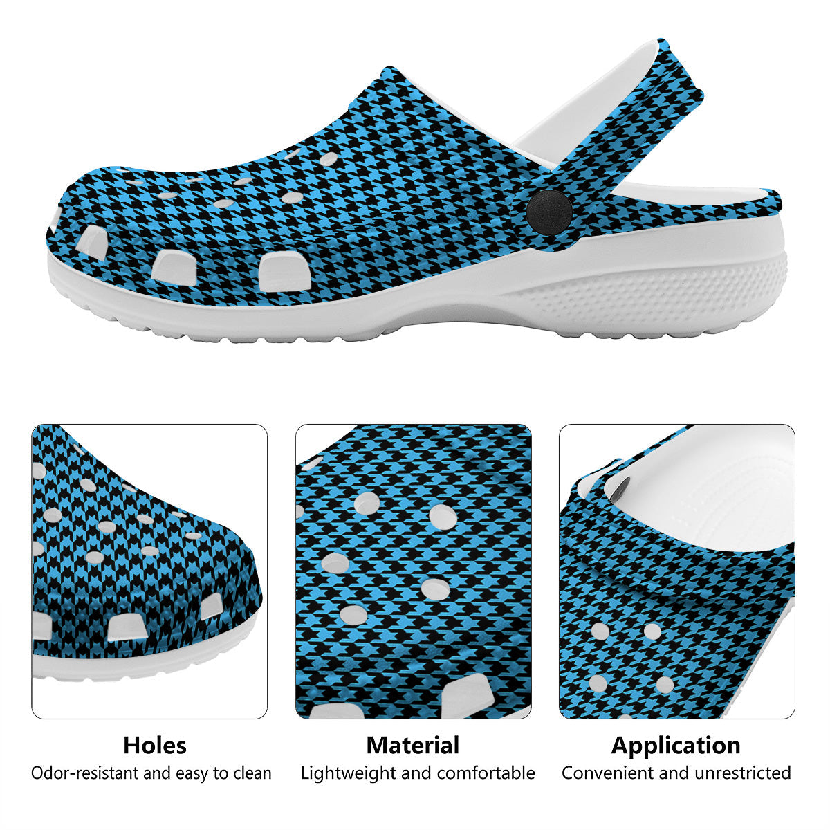 Houndstooth Black And Blue Print Clog-grizzshop