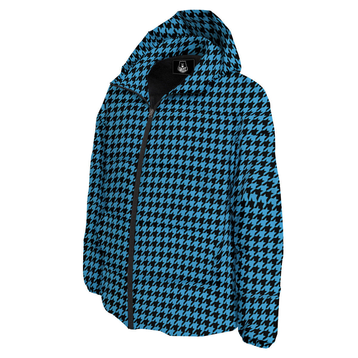 Houndstooth Black And Blue Print Down Jacket-grizzshop