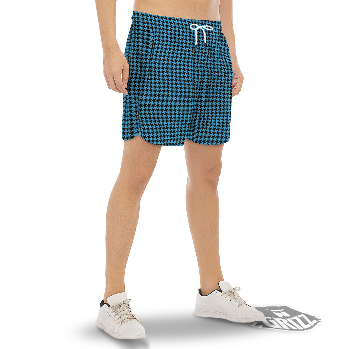 Houndstooth Black And Blue Print Men's Gym Shorts-grizzshop