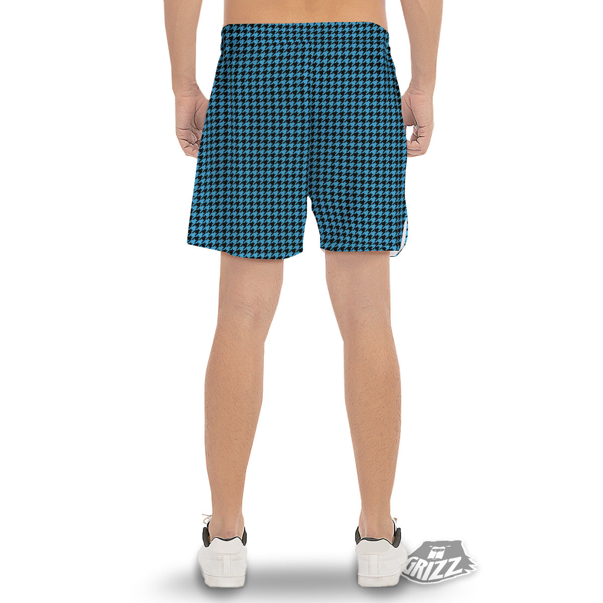 Houndstooth Black And Blue Print Men's Gym Shorts-grizzshop