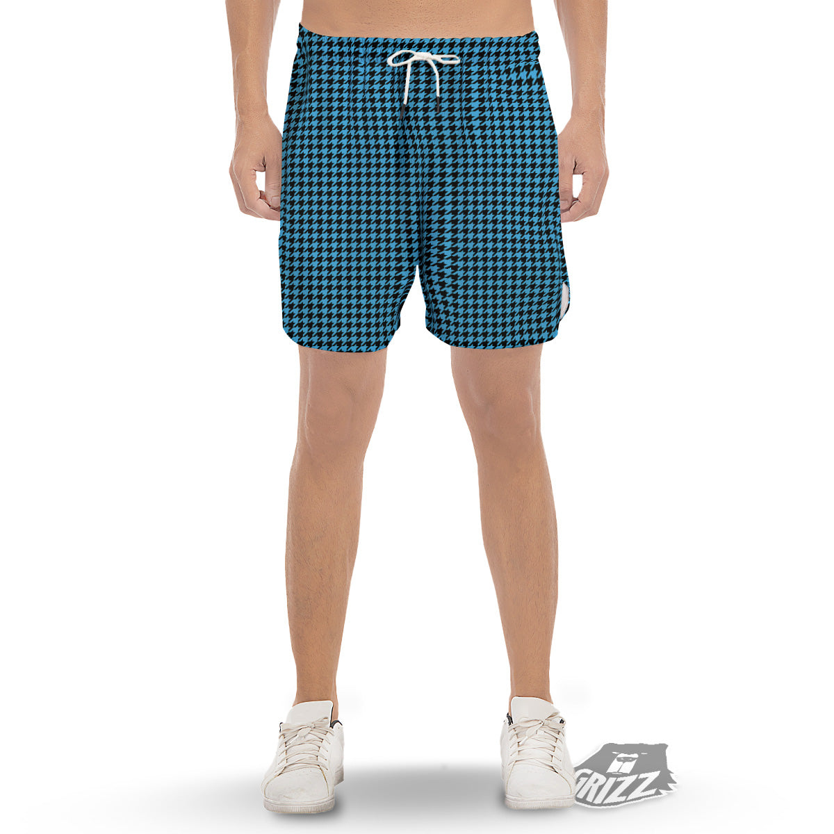 Houndstooth Black And Blue Print Men's Gym Shorts-grizzshop