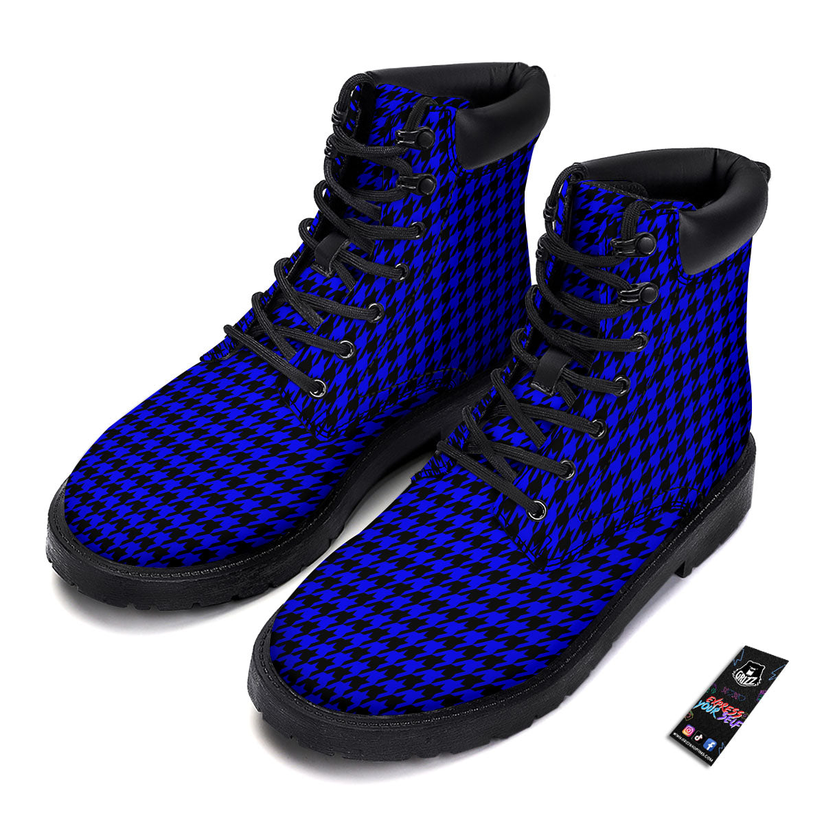 Houndstooth Black And Blue Print Pattern Boots-grizzshop