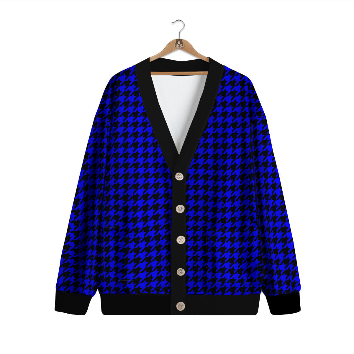 Houndstooth Black And Blue Print Pattern Cardigan-grizzshop