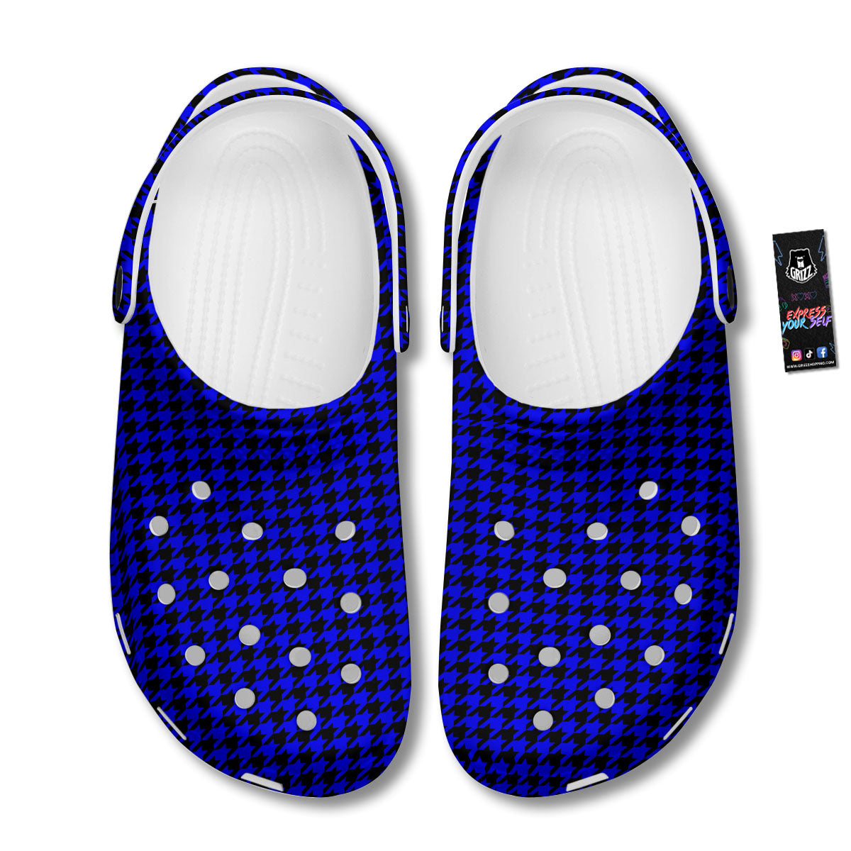 Houndstooth Black And Blue Print Pattern Clog-grizzshop