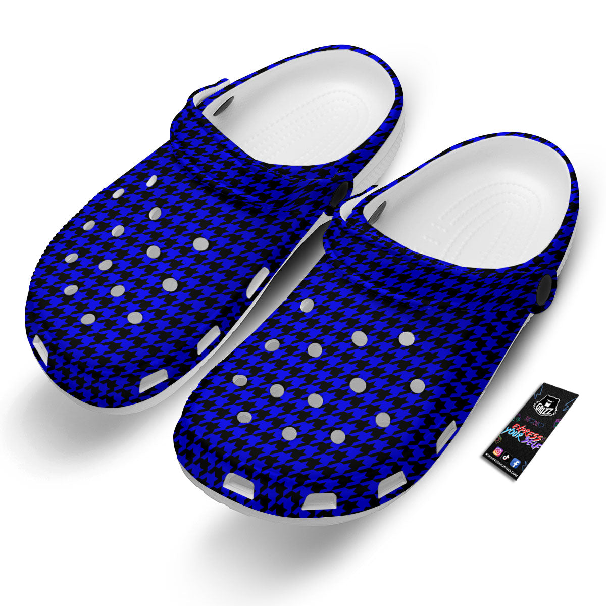 Houndstooth Black And Blue Print Pattern Clog-grizzshop