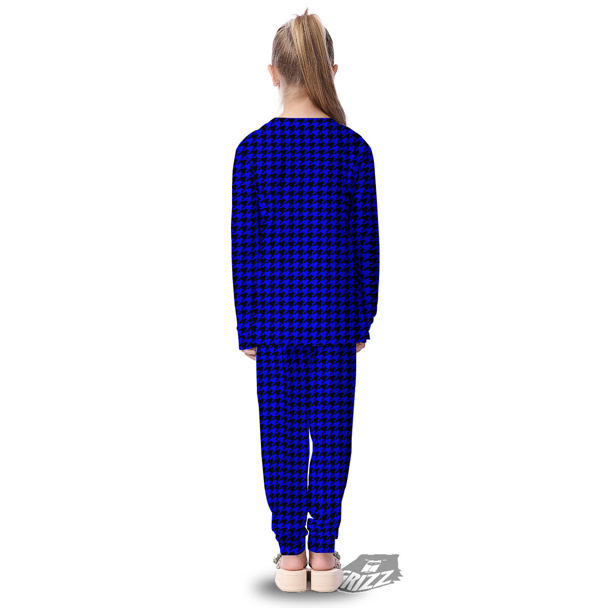Houndstooth Black And Blue Print Pattern Kid's Pajamas-grizzshop