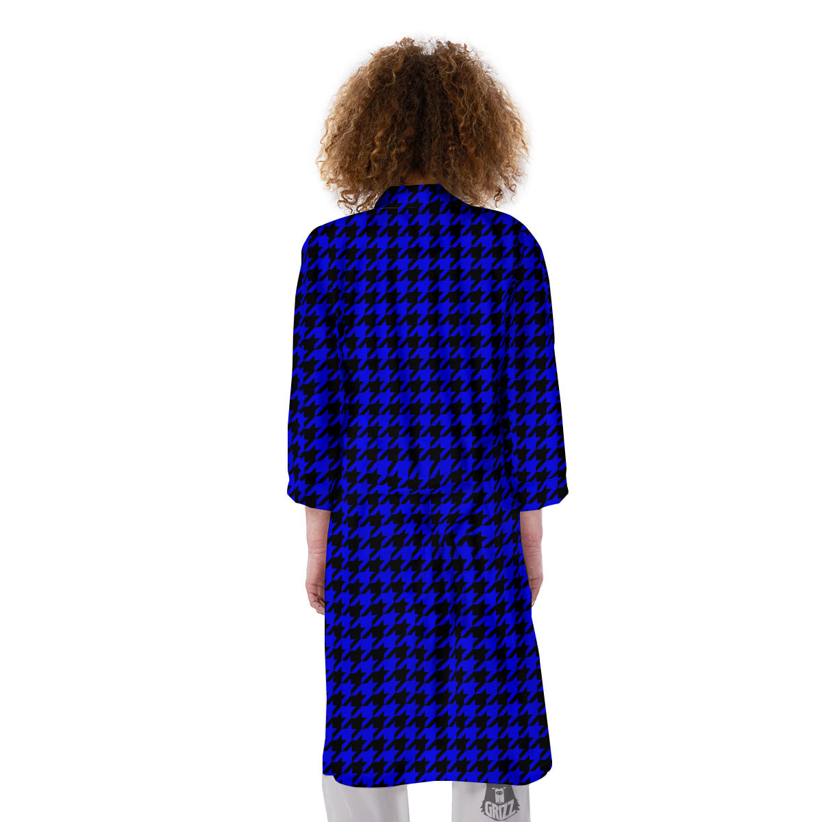 Houndstooth Black And Blue Print Pattern Kimono-grizzshop