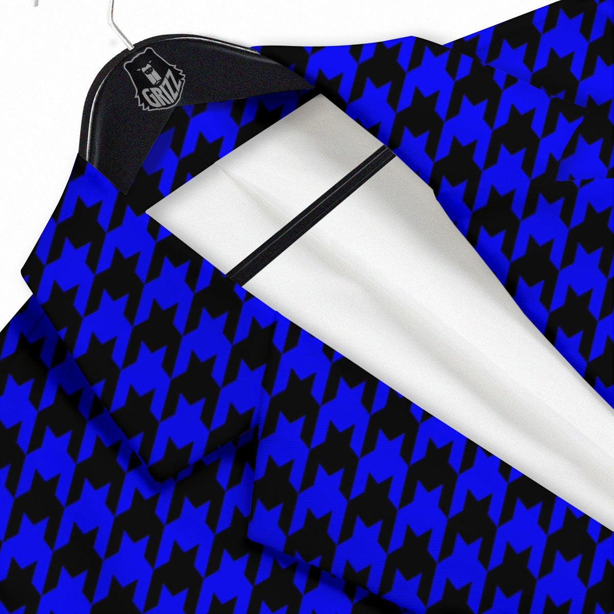 Houndstooth Black And Blue Print Pattern Men's Sport Coat-grizzshop