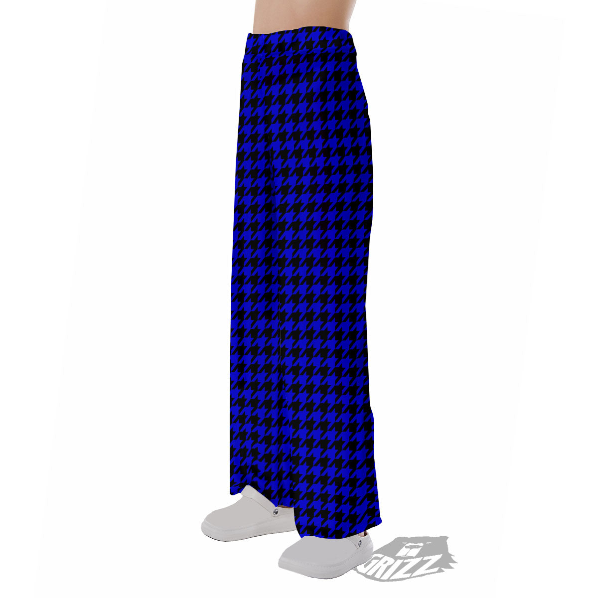 Houndstooth Black And Blue Print Pattern Pajama Pants-grizzshop