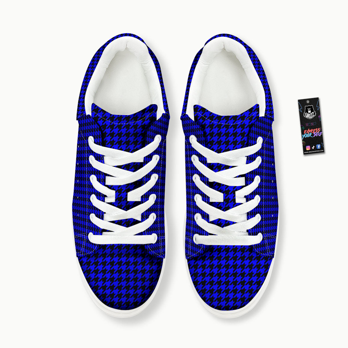 Houndstooth Black And Blue Print Pattern Platform Shoes-grizzshop