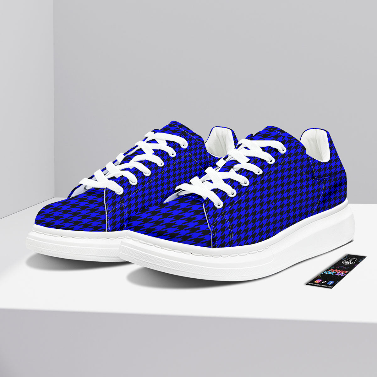 Houndstooth Black And Blue Print Pattern Platform Shoes-grizzshop