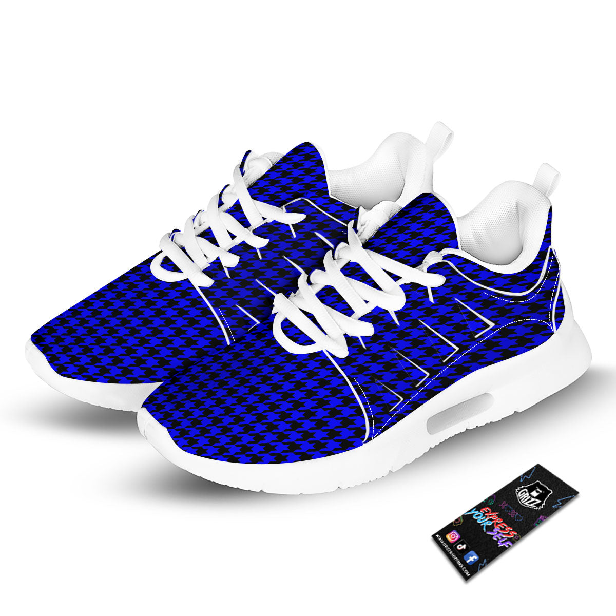 Houndstooth Black And Blue Print Pattern Tennis Shoes-grizzshop