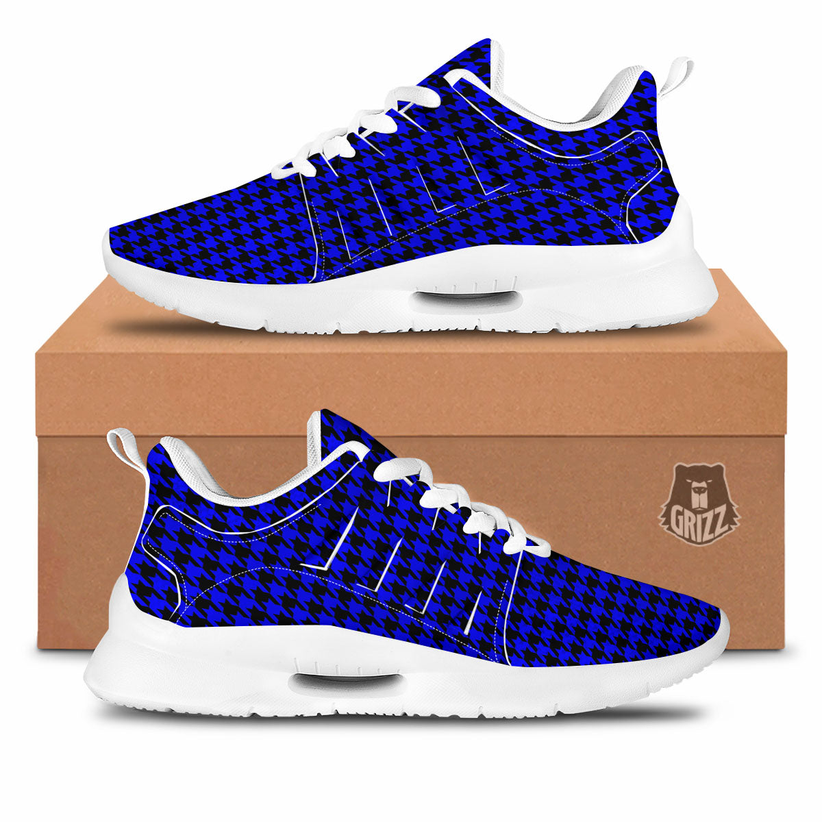 Houndstooth Black And Blue Print Pattern Tennis Shoes-grizzshop