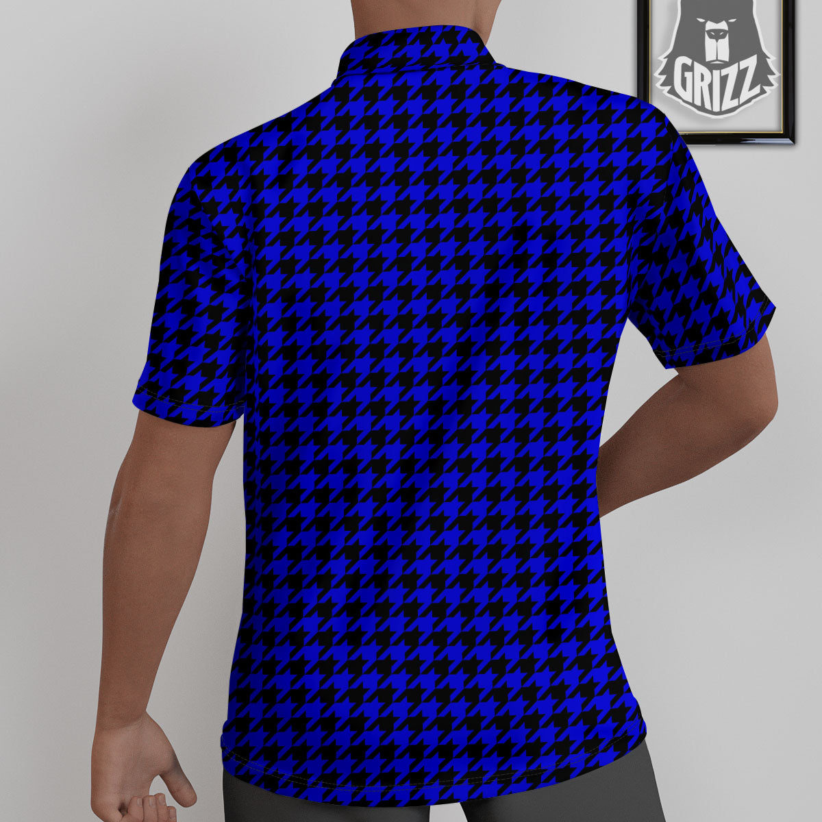 Houndstooth Black And Blue Print Pattern Untucked Shirts-grizzshop