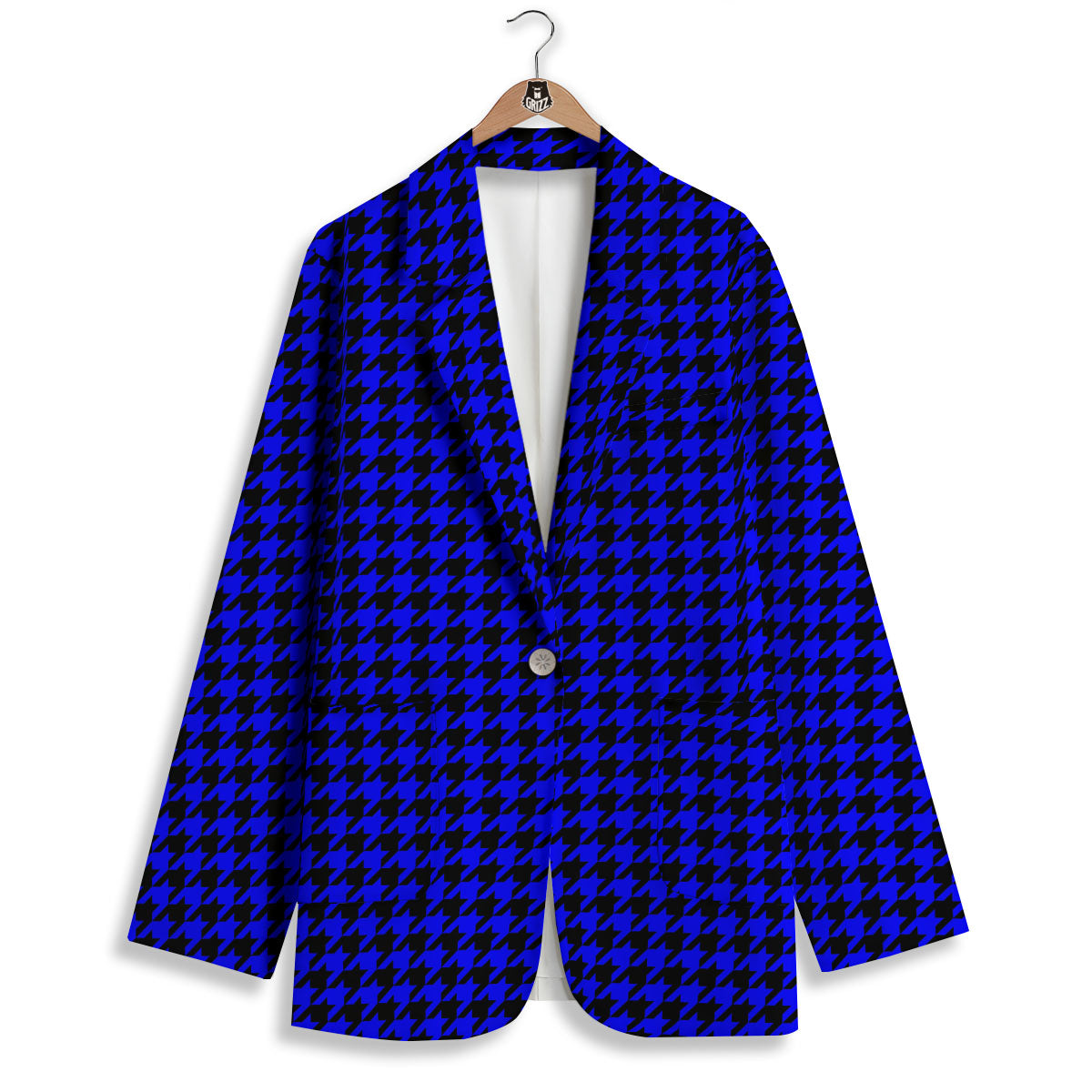 Houndstooth Black And Blue Print Pattern Women's Blazer-grizzshop