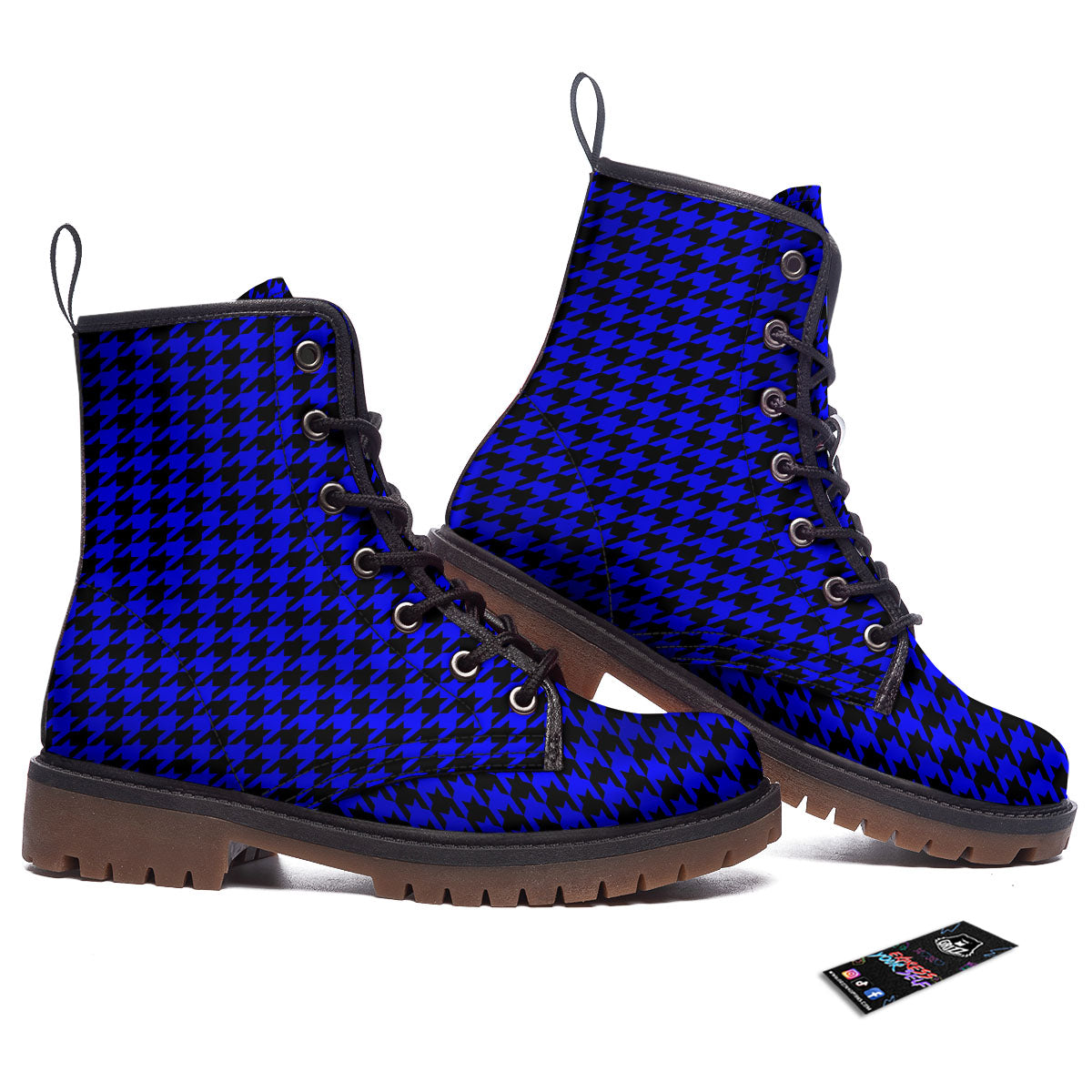 Houndstooth Black And Blue Print Pattern Work Boots-grizzshop