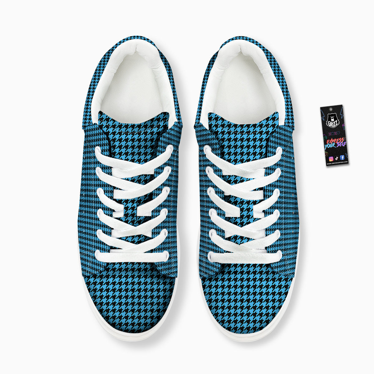 Houndstooth Black And Blue Print Platform Shoes-grizzshop