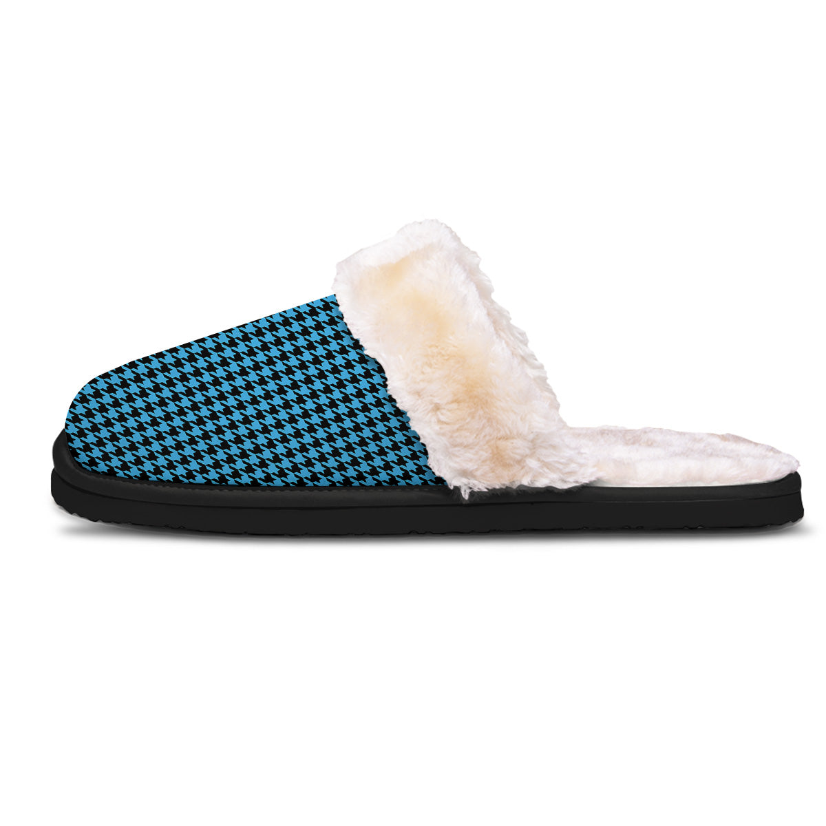 Houndstooth Black And Blue Print Slippers-grizzshop