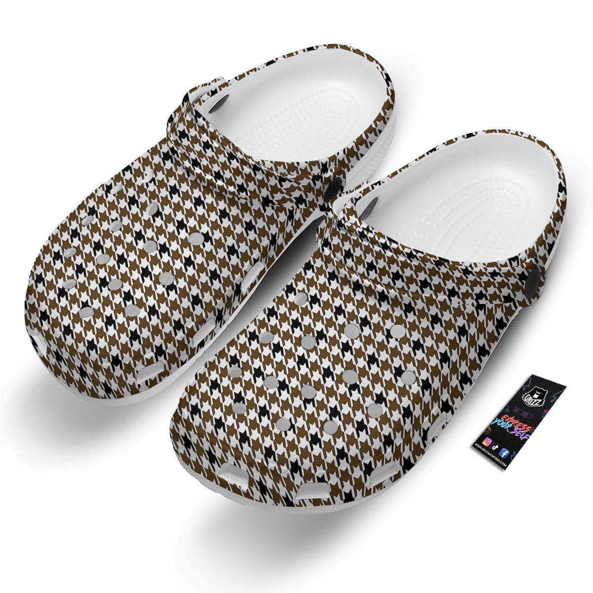 Houndstooth Black And Brown Print Clog-grizzshop