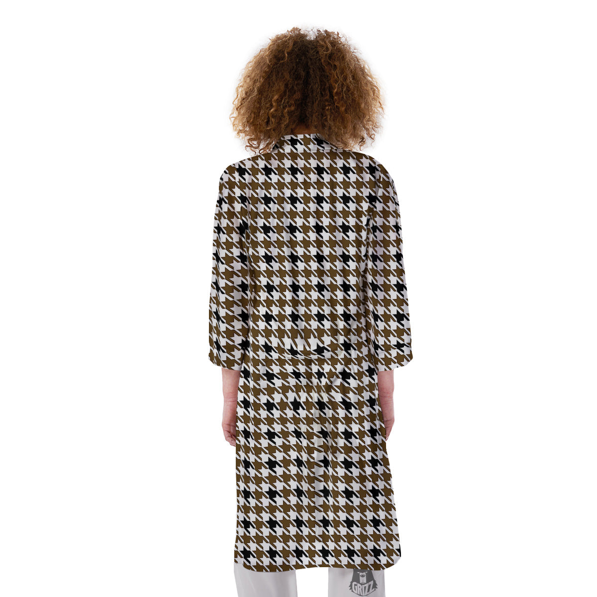 Houndstooth Black And Brown Print Kimono-grizzshop