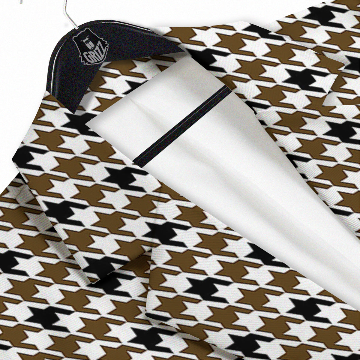 Houndstooth Black And Brown Print Men's Sport Coat-grizzshop