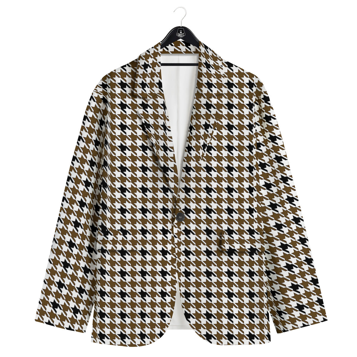 Houndstooth Black And Brown Print Men's Sport Coat-grizzshop