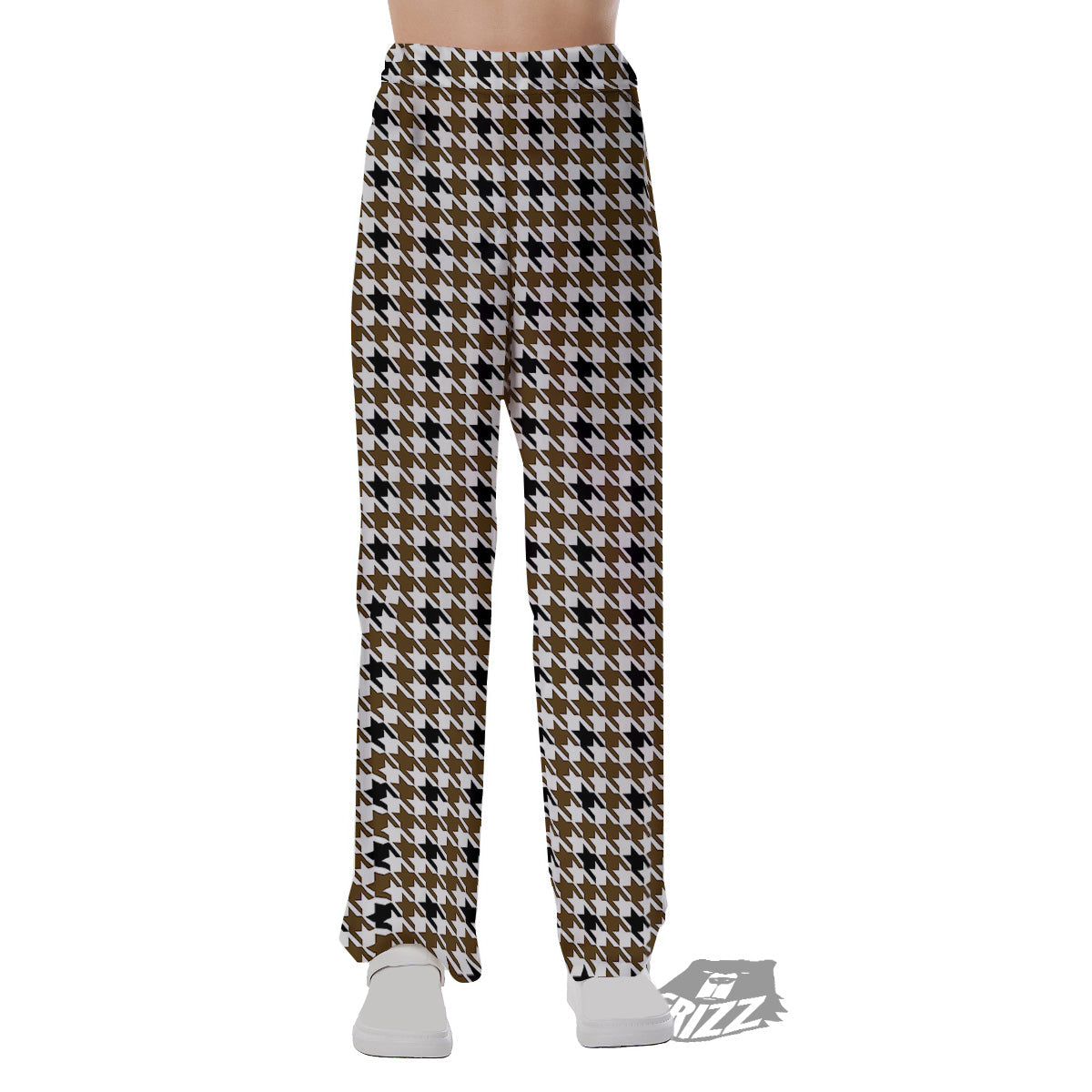 Houndstooth Black And Brown Print Pajama Pants-grizzshop