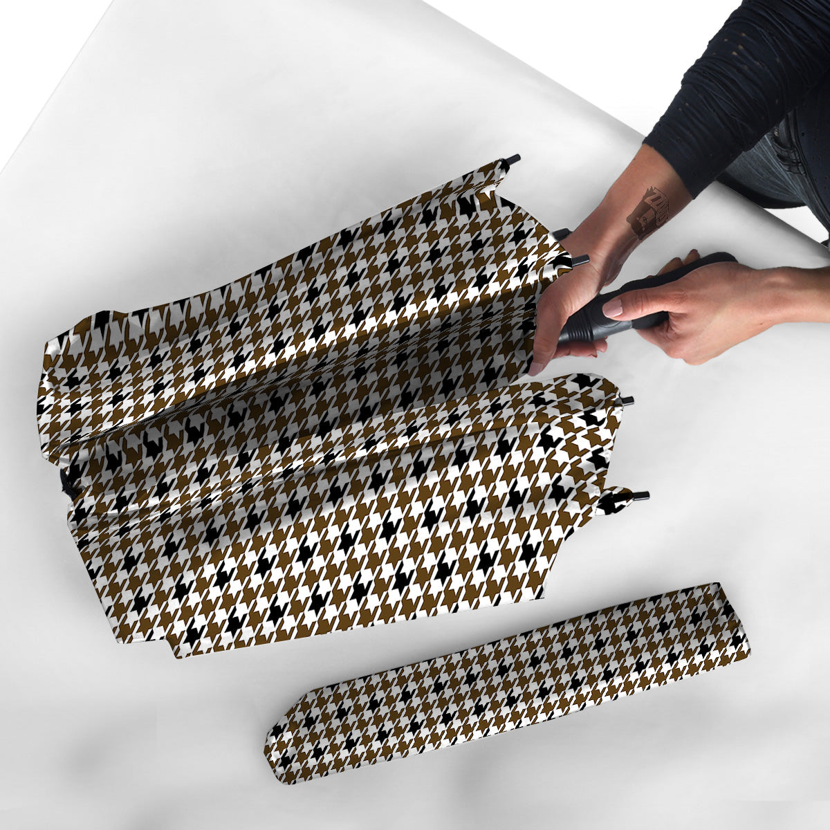 Houndstooth Black And Brown Print Umbrella-grizzshop