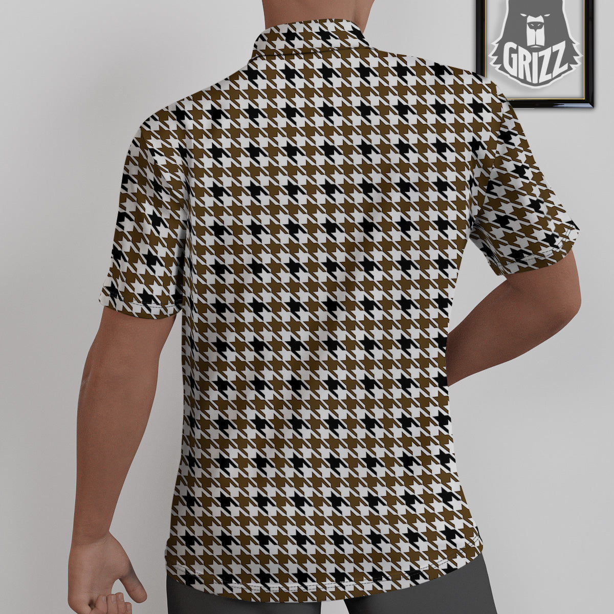 Houndstooth Black And Brown Print Untucked Shirts-grizzshop