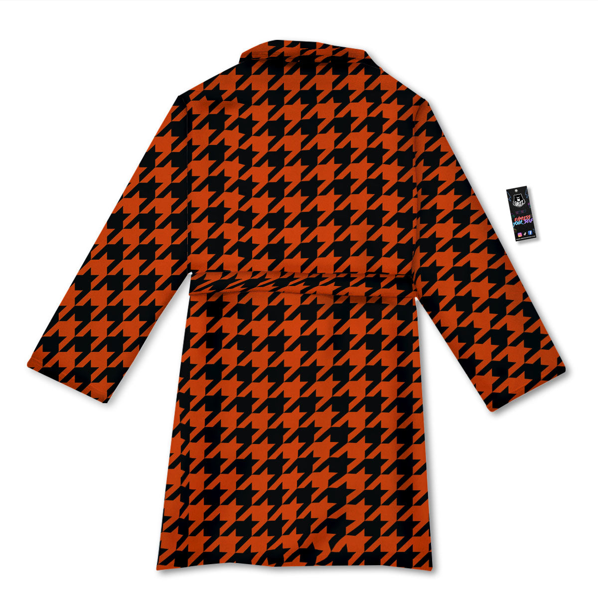 Houndstooth Black And Orange Print Bathrobe-grizzshop
