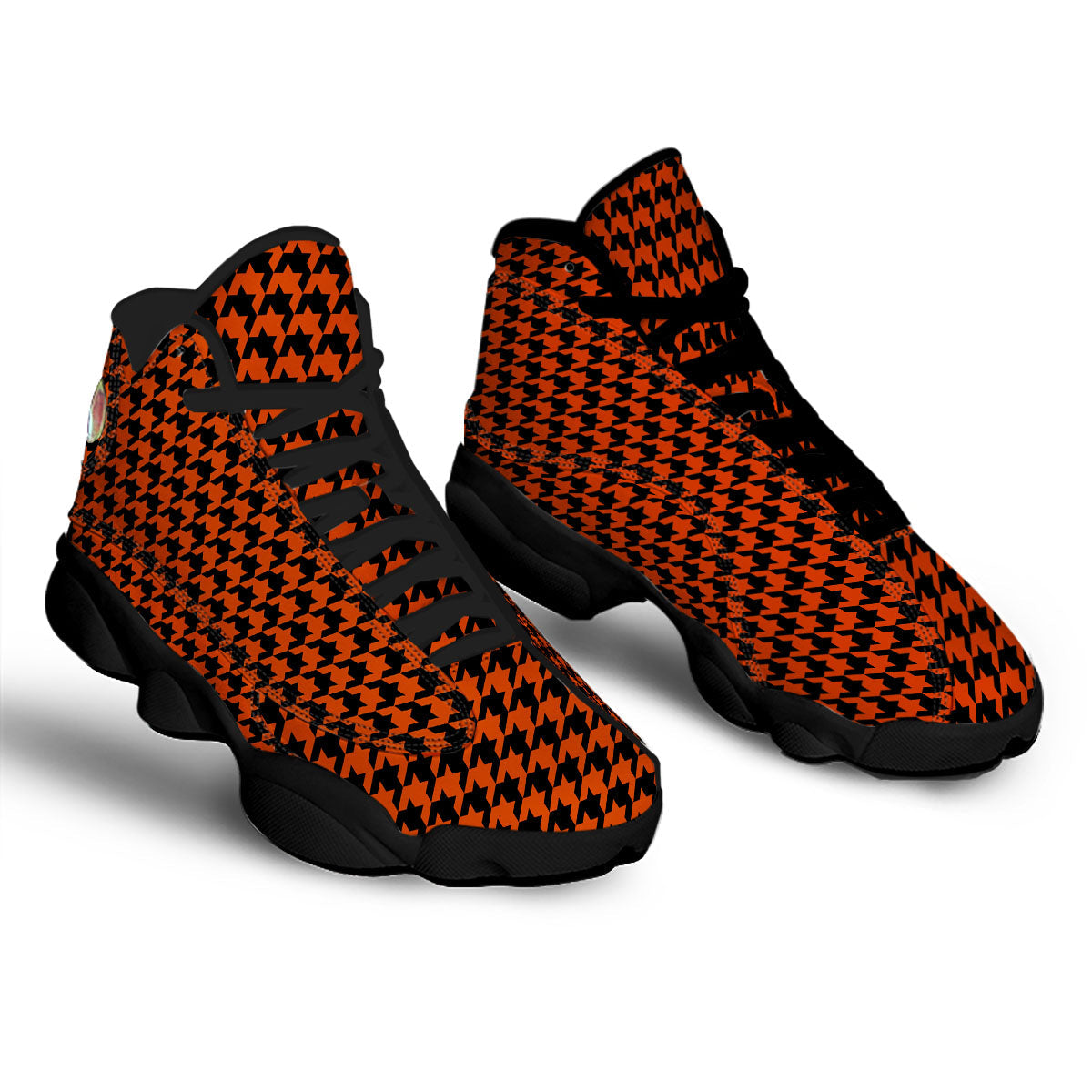 Houndstooth Black And Orange Print Black Basketball Shoes-grizzshop