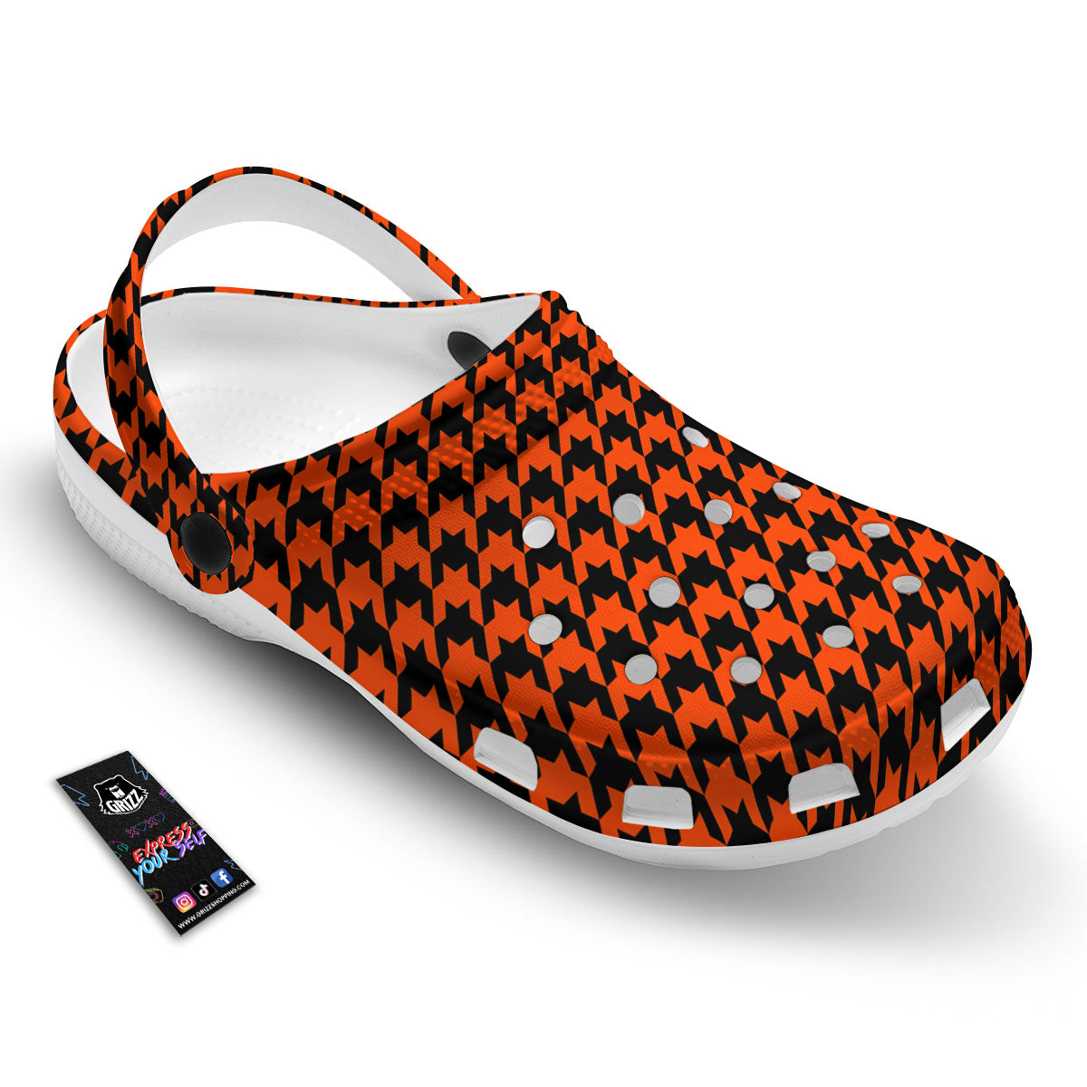 Houndstooth Black And Orange Print Clog-grizzshop