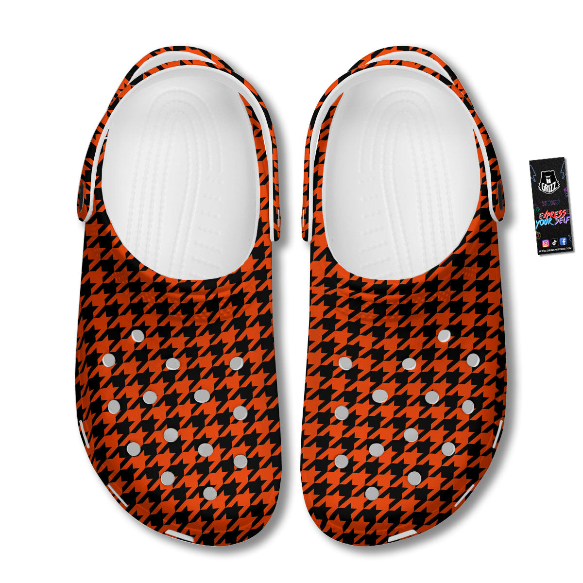 Houndstooth Black And Orange Print Clog-grizzshop