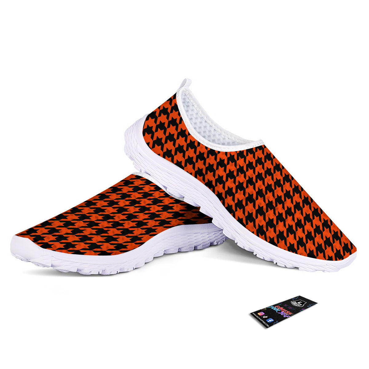 Houndstooth Black And Orange Print Nurse Shoes-grizzshop
