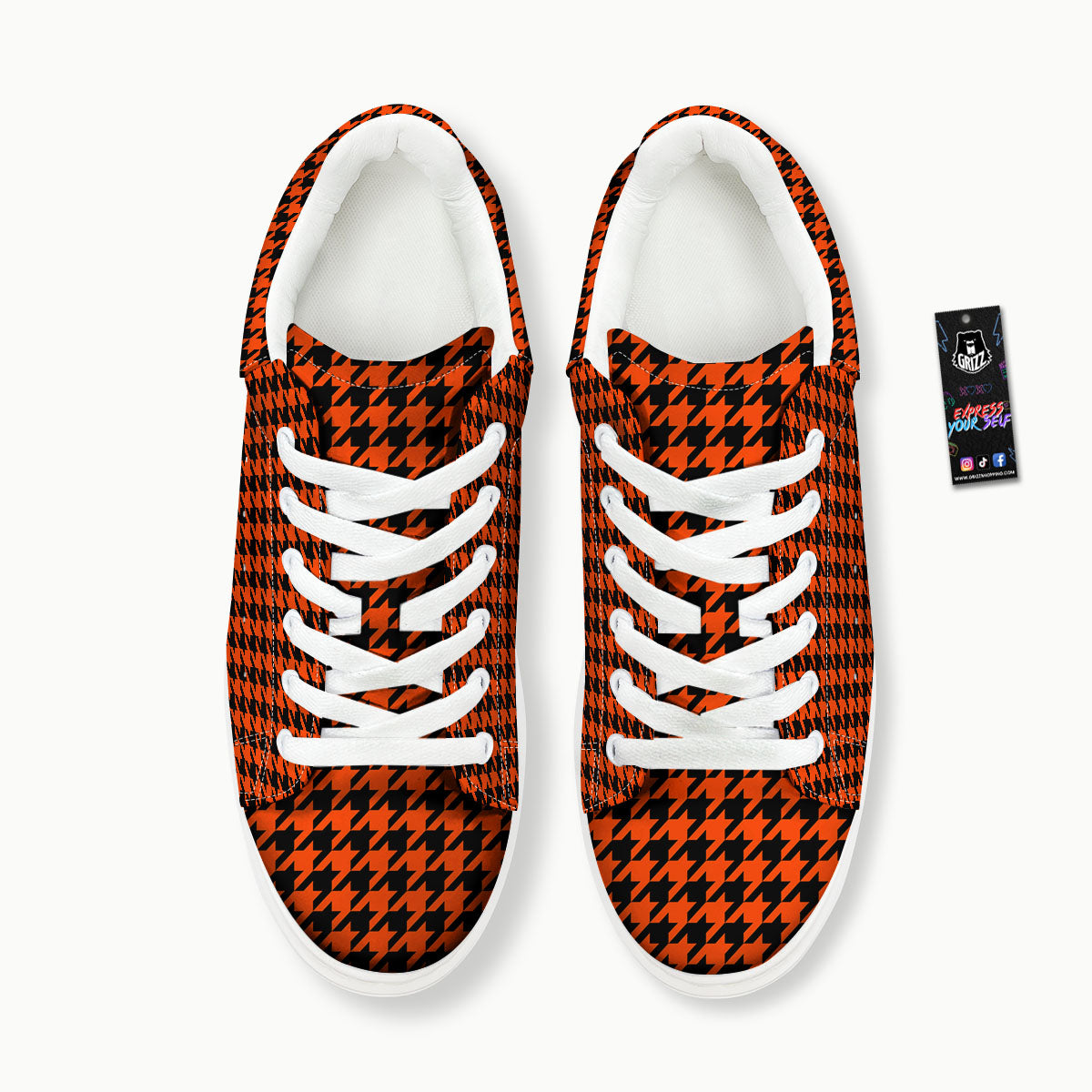 Houndstooth Black And Orange Print Platform Shoes-grizzshop