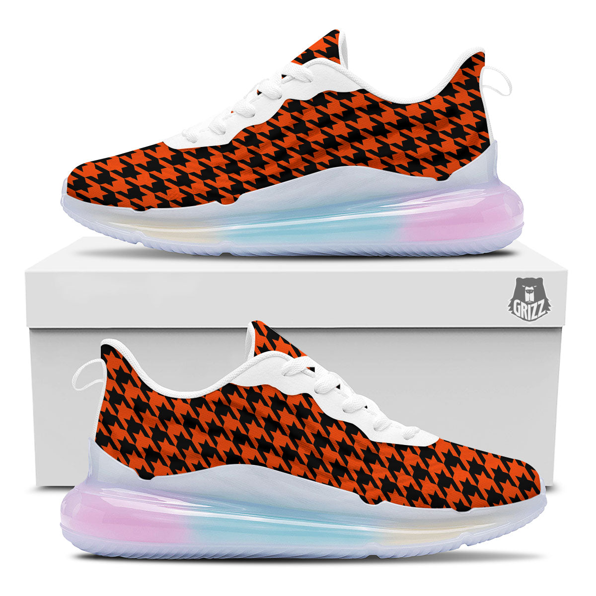 Houndstooth Black And Orange Print Running Sneakers-grizzshop