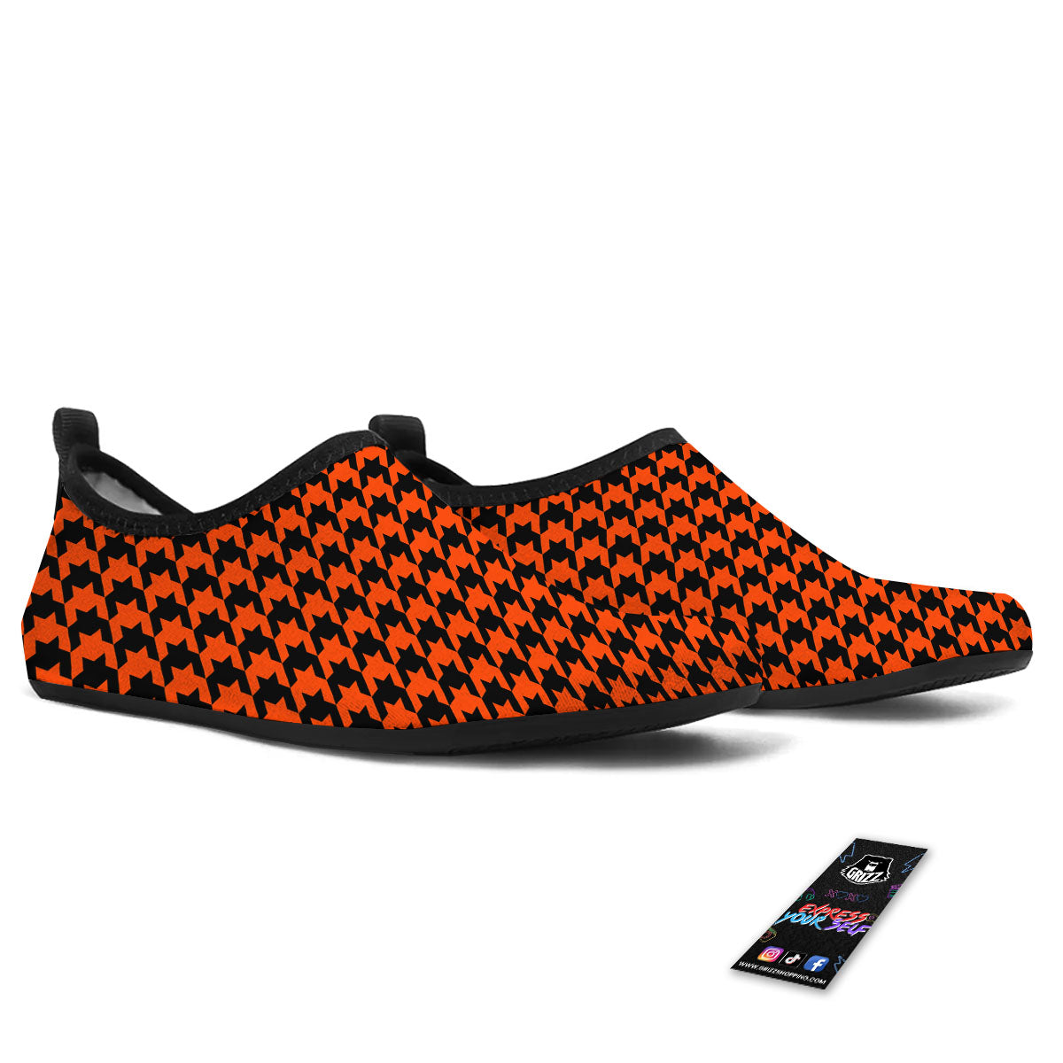 Houndstooth Black And Orange Print Water Shoes-grizzshop