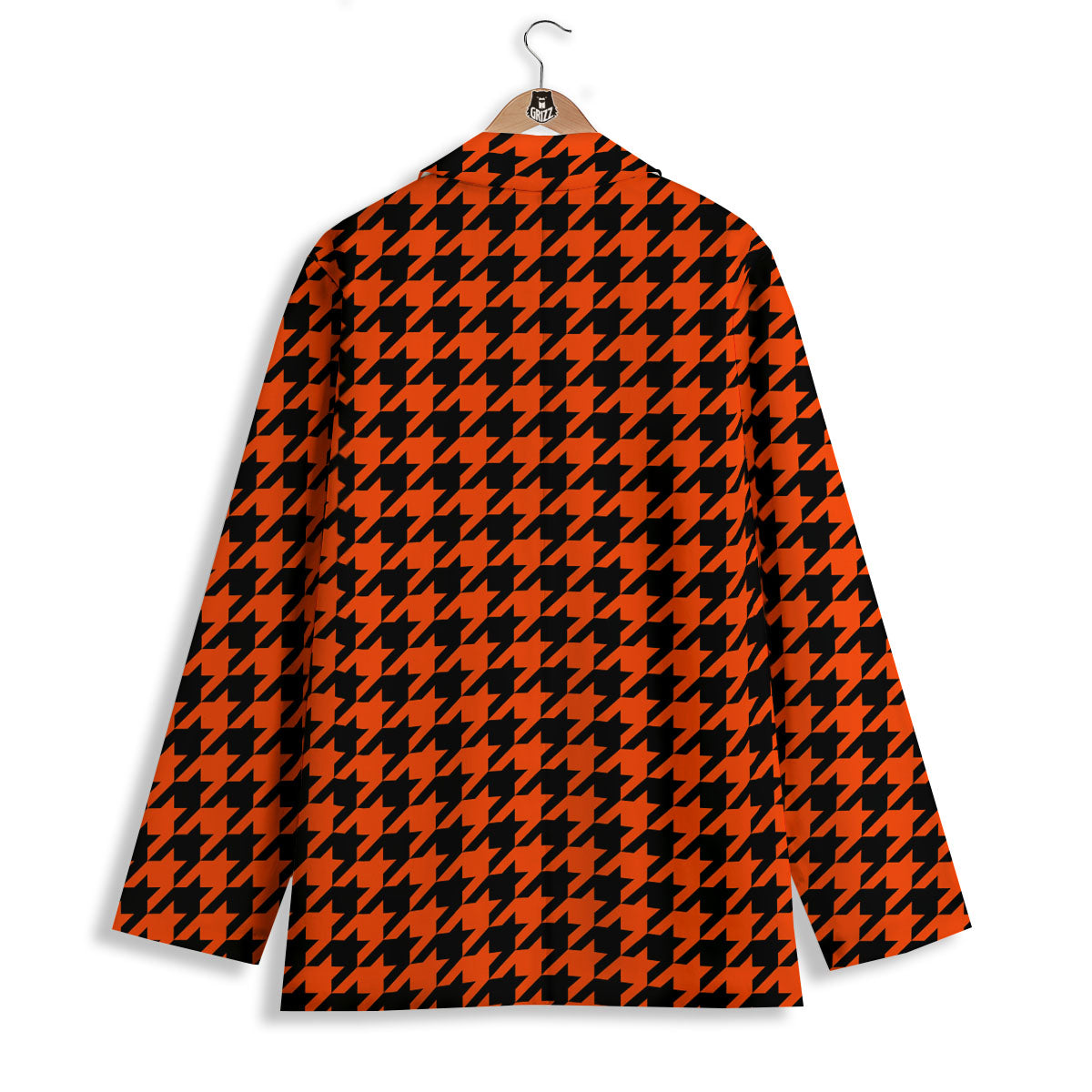 Houndstooth Black And Orange Print Women's Blazer-grizzshop