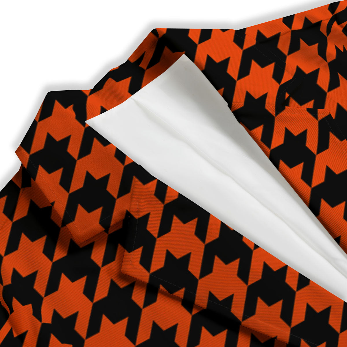 Houndstooth Black And Orange Print Women's Blazer-grizzshop
