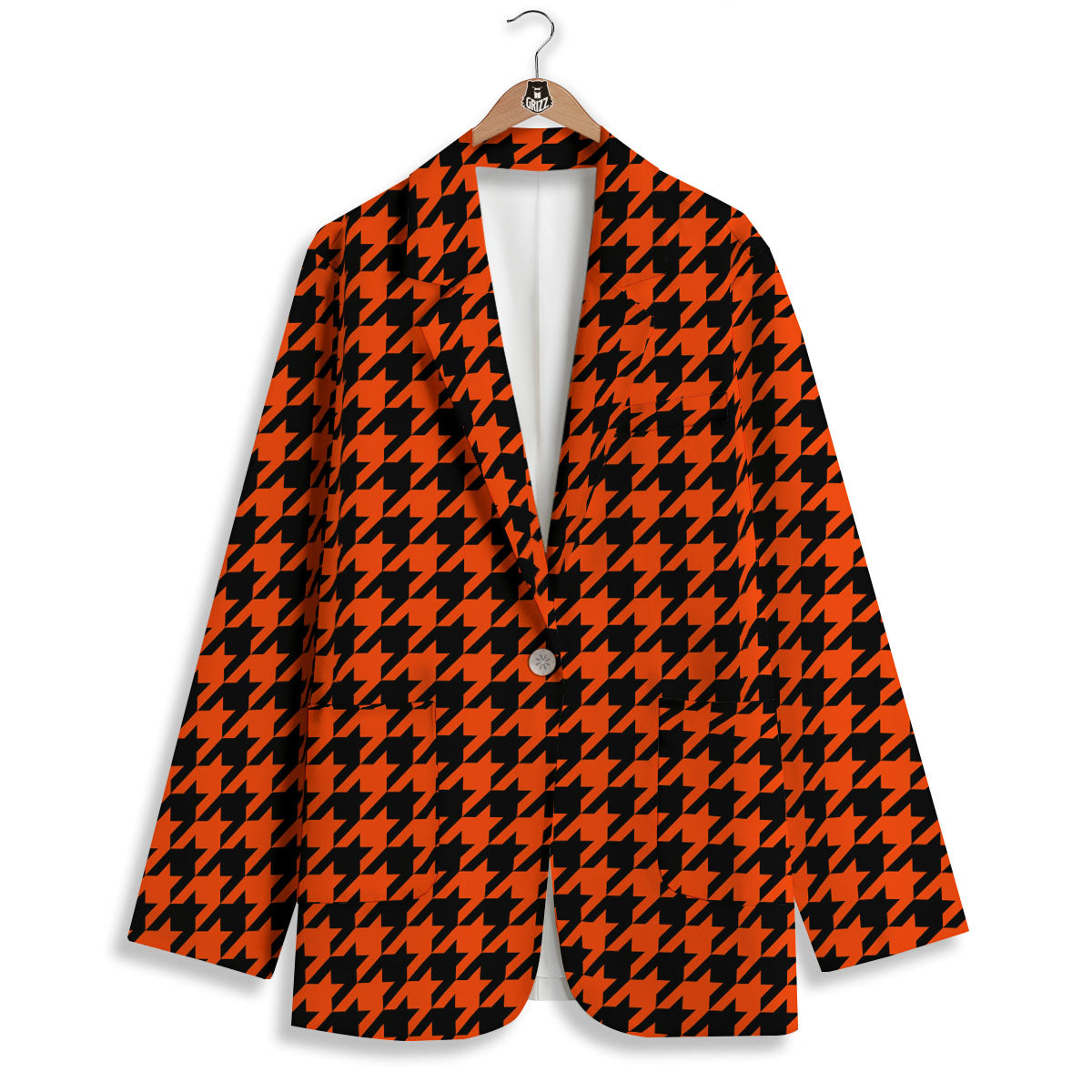 Houndstooth Black And Orange Print Women's Blazer-grizzshop