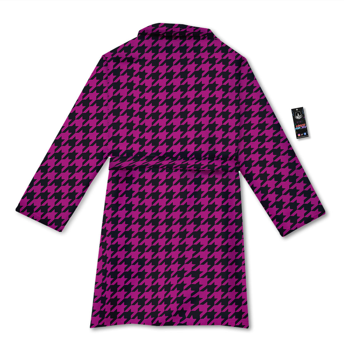 Houndstooth Black And Pink Magenta Print Bathrobe-grizzshop